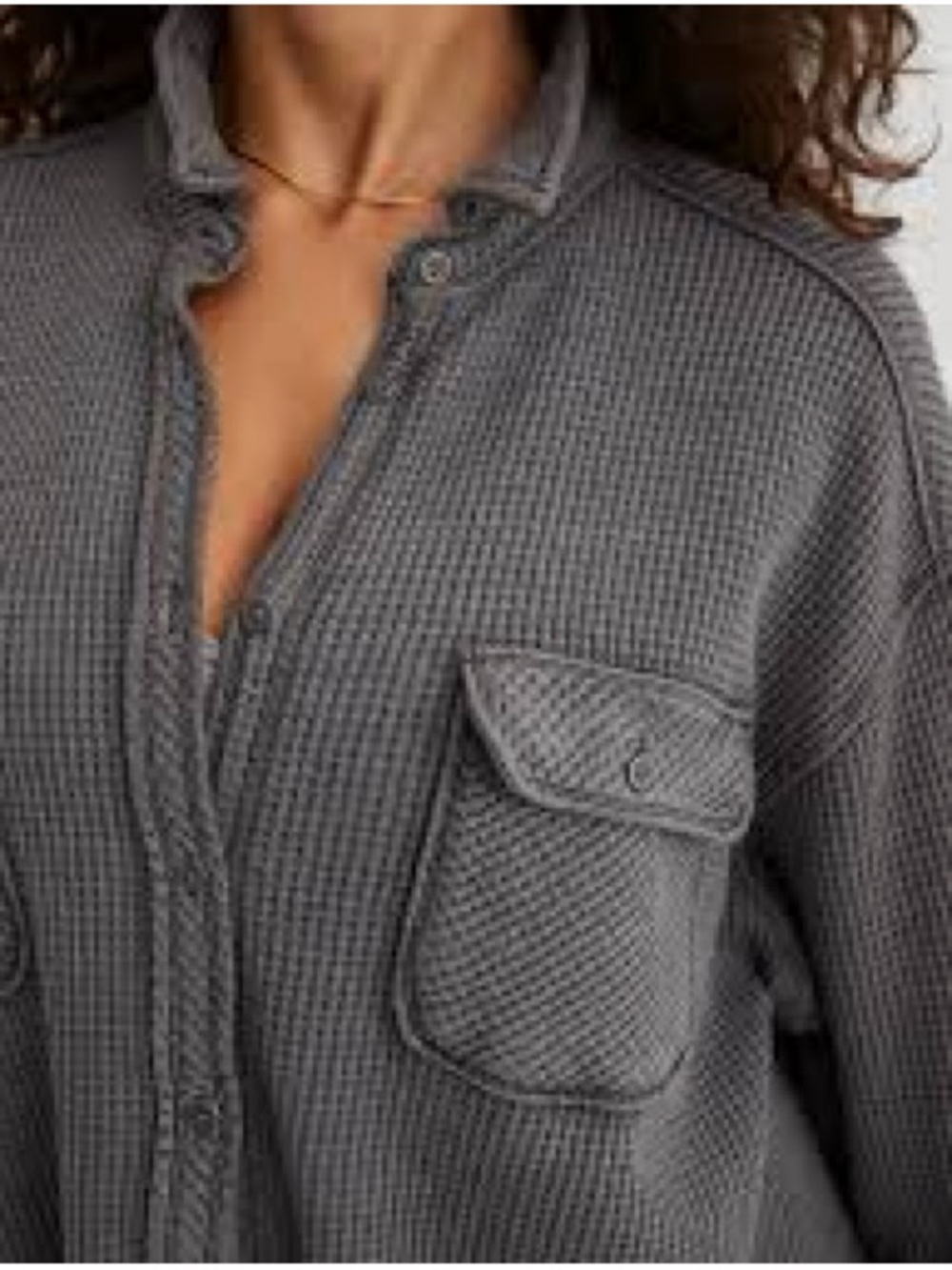 Aerie Waffle Knit Button-Front Sweater - Gray
